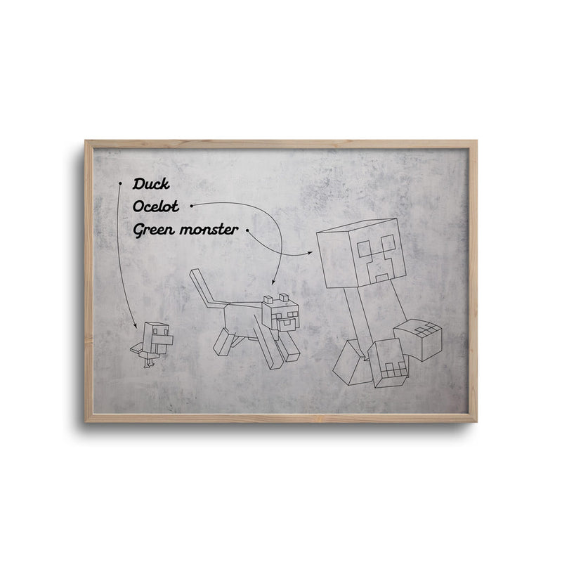 Gamer blueprint light background – minecraft monster