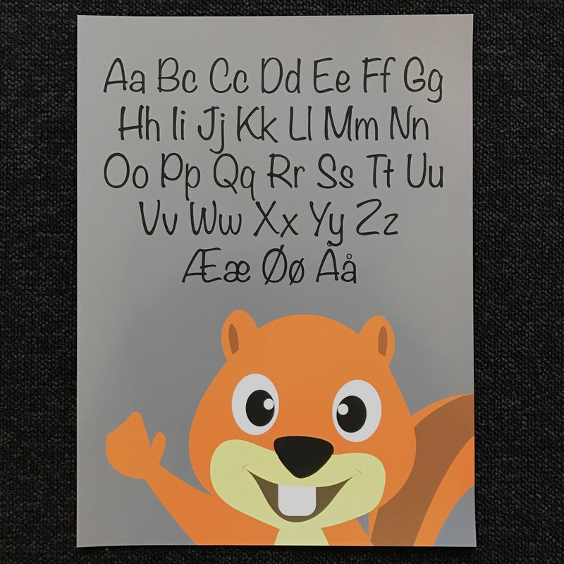 Gray ABC poster with squirrel