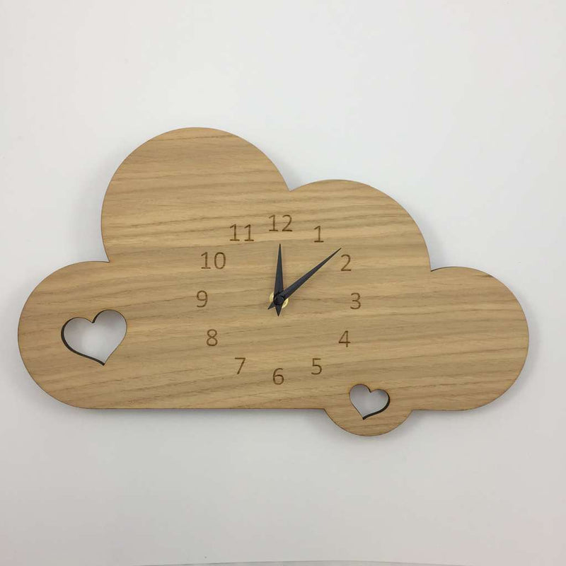 Heart cloud clock - wood