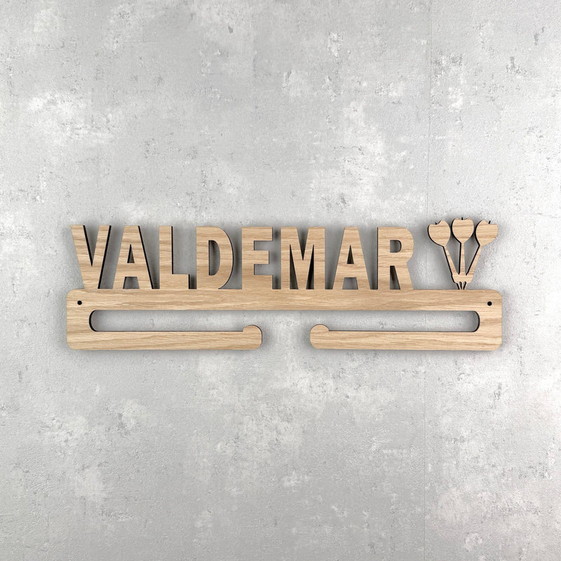 Medal hanger with darts and your own name