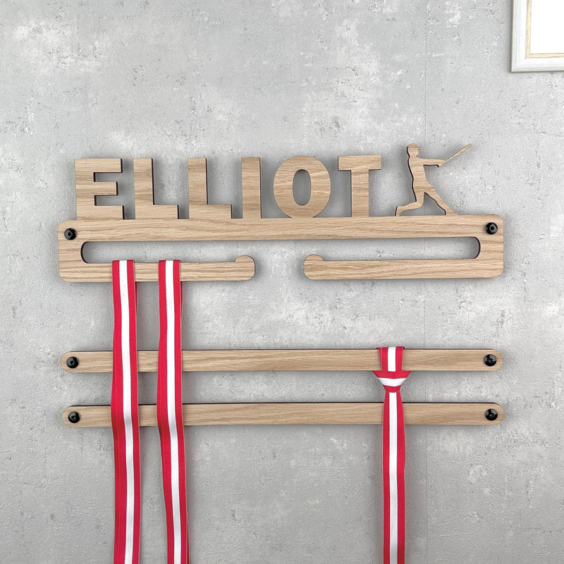 Medal hanger with baseball player and own name