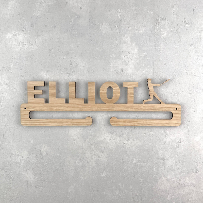 Medal hanger with baseball player and own name