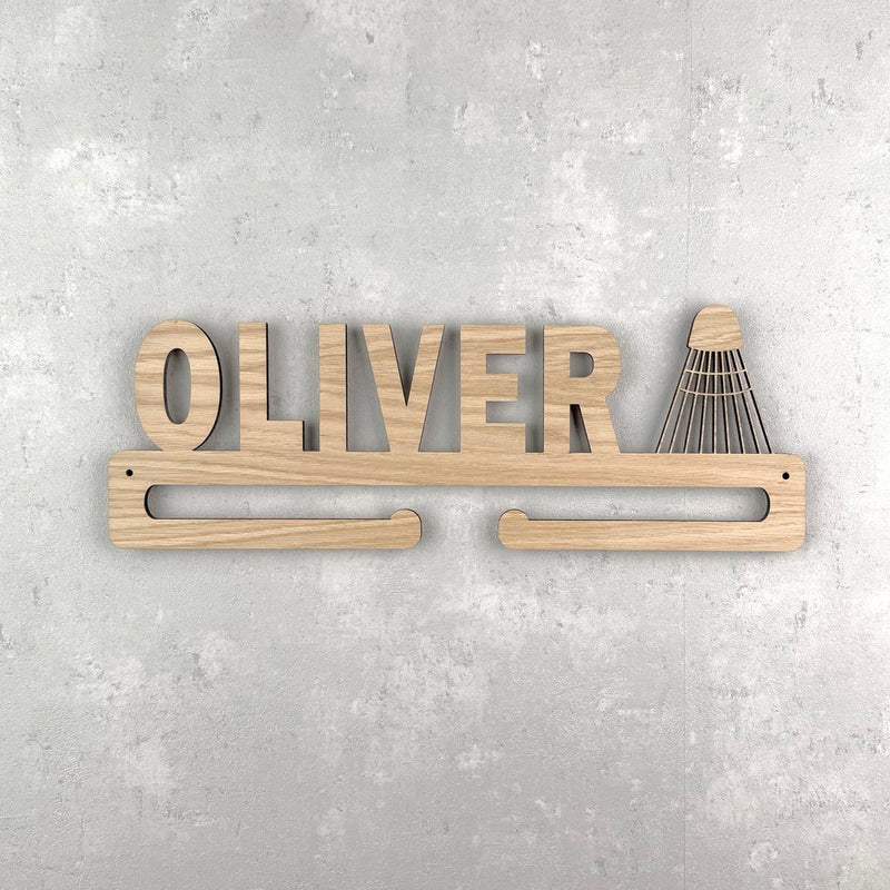 Medalje ophæng med fjerbold og eget navn