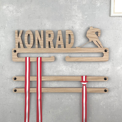 Medal hanger with hockey player and own name