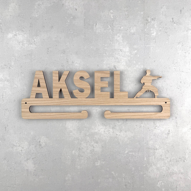 Medal hanger with karate figure and own name - fighting stance