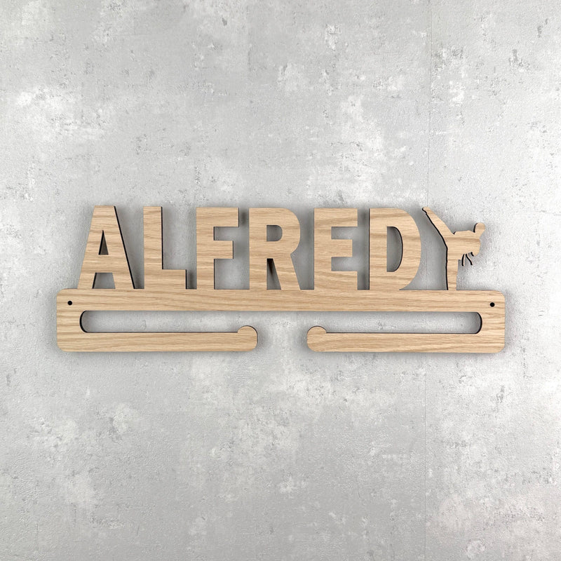 Medal hanger with karate figure and own name - kick