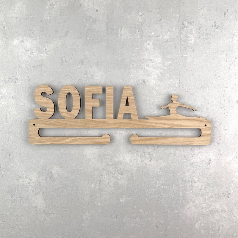 Medal hanger with girl in splits and own name