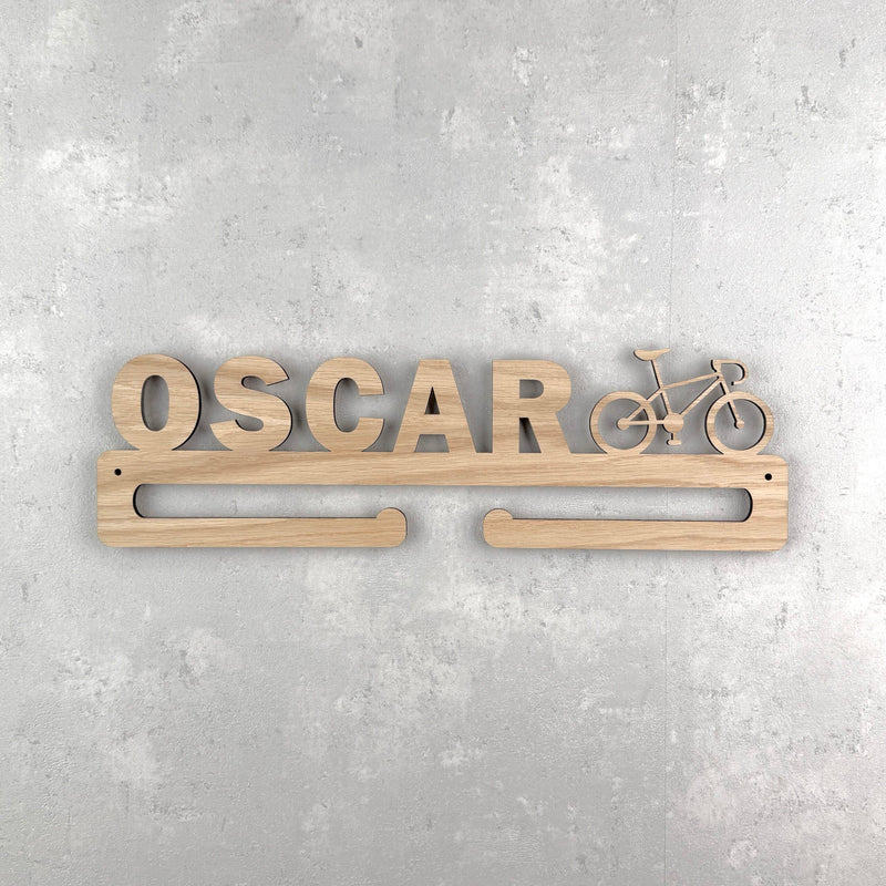 Medal hanger with racing bike and own name