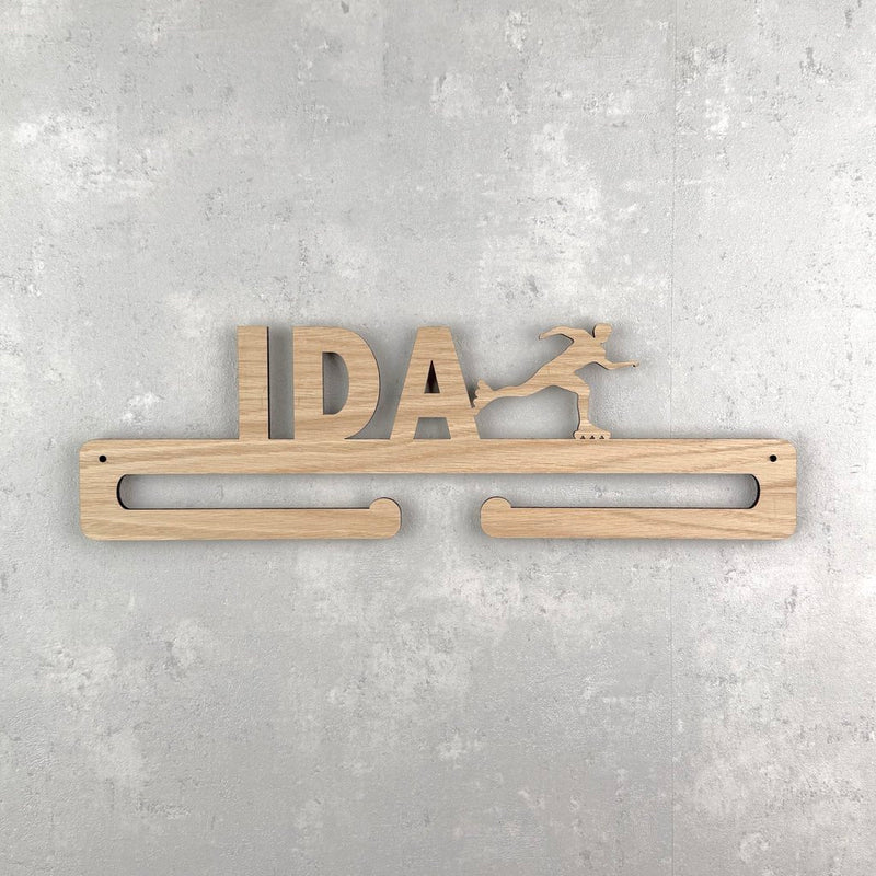 Medal hanger with table tennis bat and own name