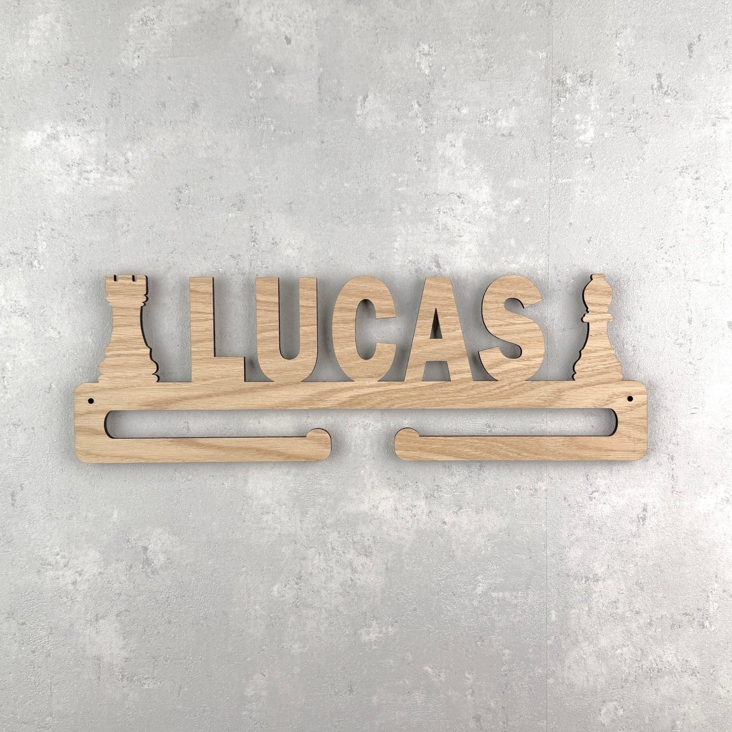 Medal hanger with chess pieces and your own name
