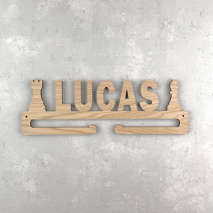 Medal hanger with chess pieces and your own name