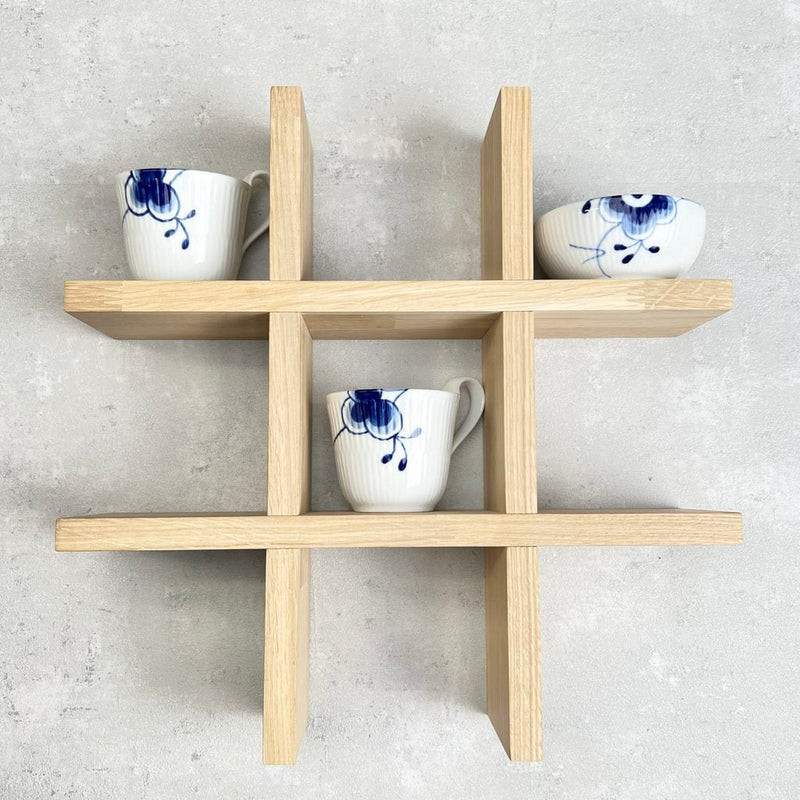 Reol egetræ med 6 pladser og unden ramme