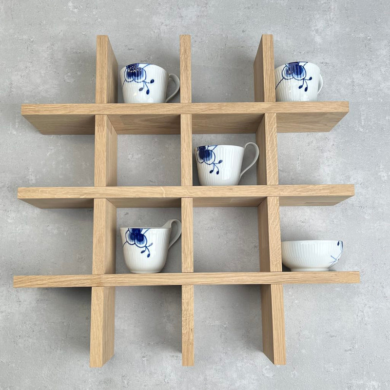 Sættekasse - reol med 12 pladser i egetræ